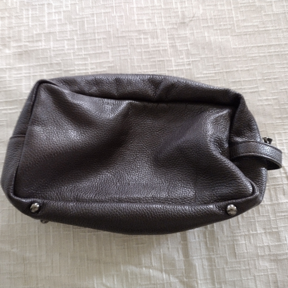 Made In Italy Massei Brown Leather Toiletry Bag Travel Minimalist 11x7x4